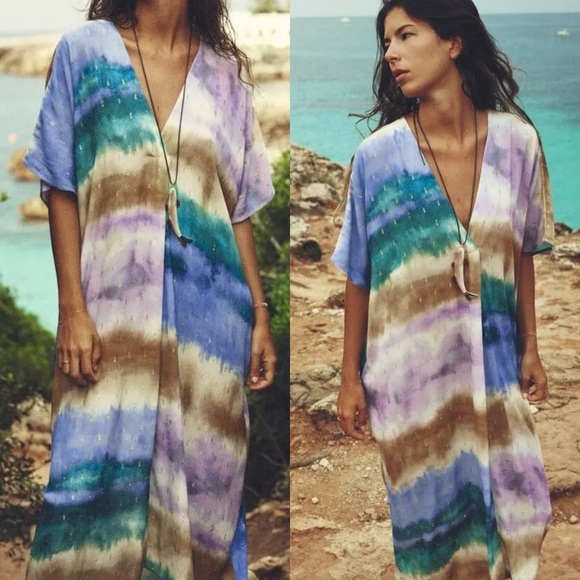 Zara Multicolored Tie Dyed Caftan Tunic Maxi Dress Blogger’s Favorite Fave - Picture 11 of 14